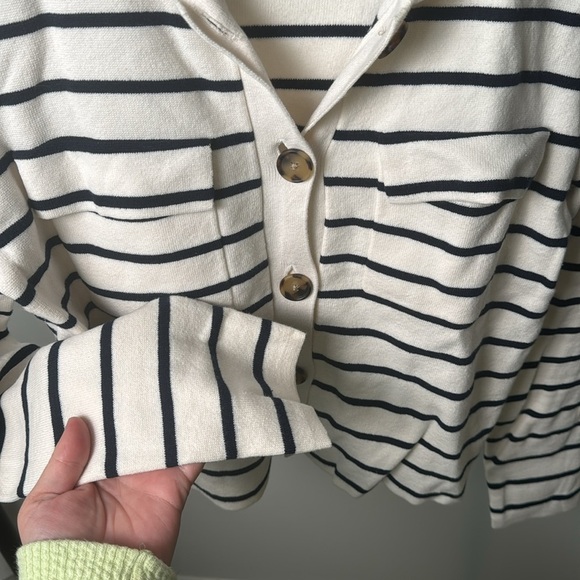 Loft Navy and White Collared Button Down Preppy Sweater Jacket Size Small - Picture 5 of 7